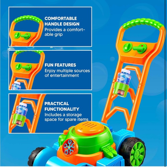 Blue Kids 👦🏻👧🏻 Bubble 🫧 Blowing Lawn Mower with 4 x 4 oz Bubble 🫧 Solution - Picture 6 of 7